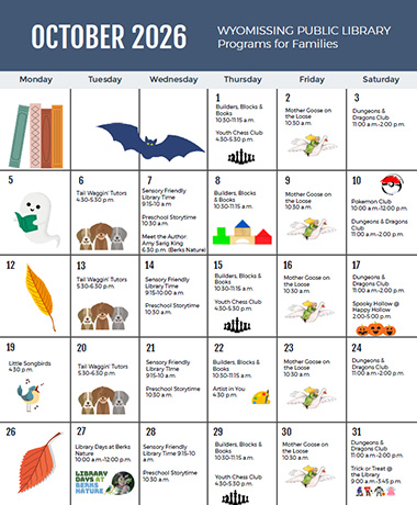 Monthly calendar for children's events in PDF format